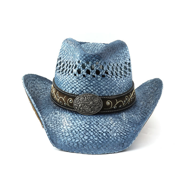 Chapeau de soleil western en paille à bord incurvé - image 12