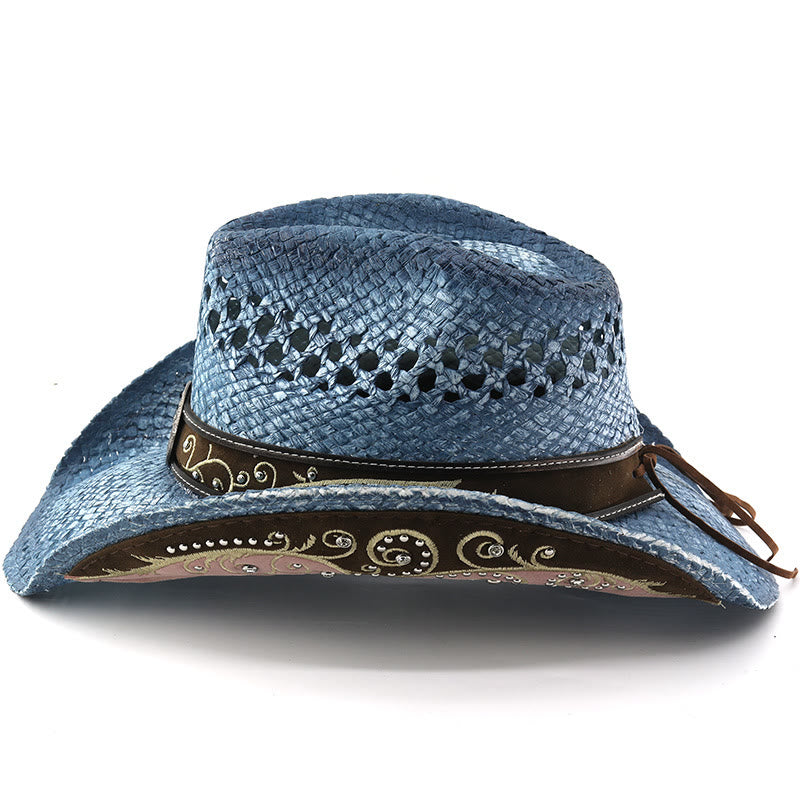 Chapeau de soleil western en paille à bord incurvé - image 10