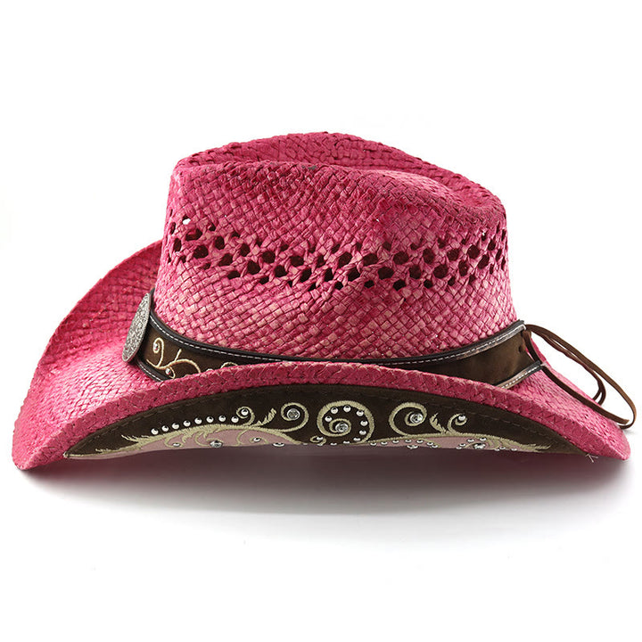 Chapeau de soleil western en paille à bord incurvé - image 7