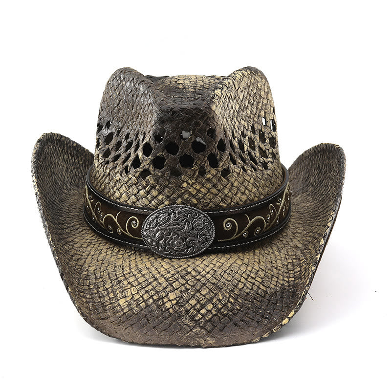 Chapeau de soleil western en paille à bord incurvé - image 5