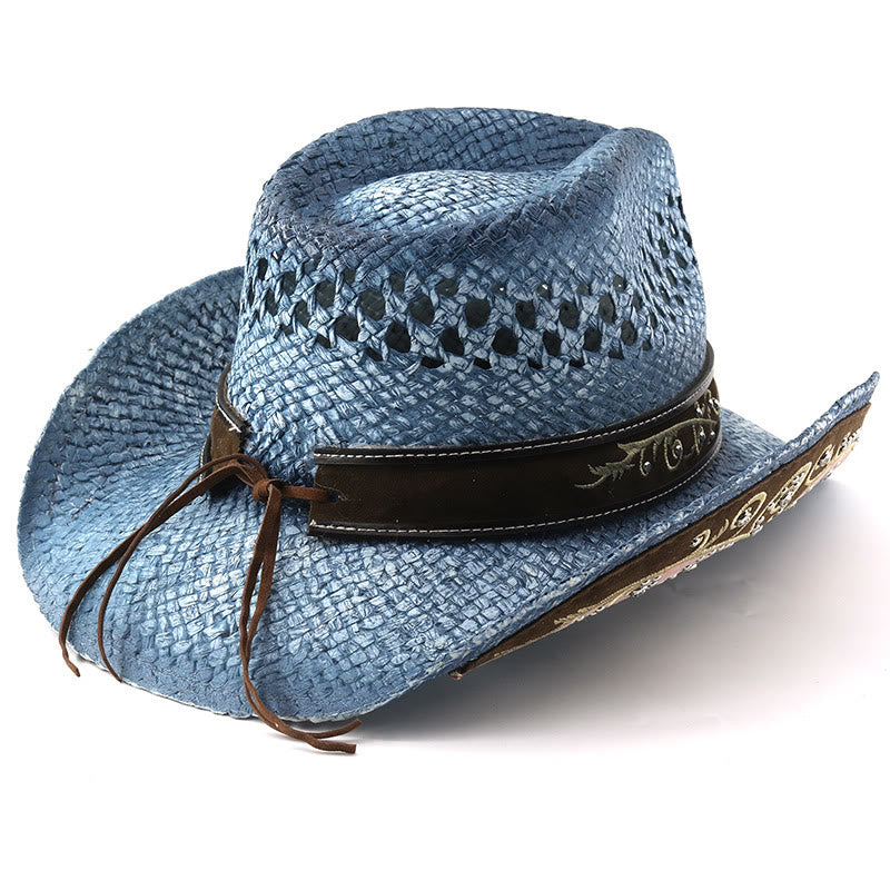 Chapeau de soleil western en paille à bord incurvé - image 11