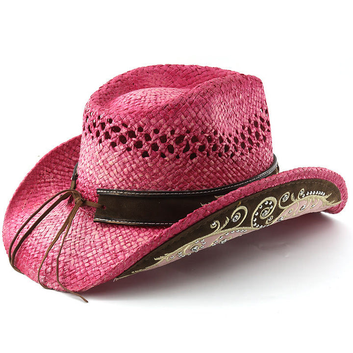 Chapeau de soleil western en paille à bord incurvé - image 8