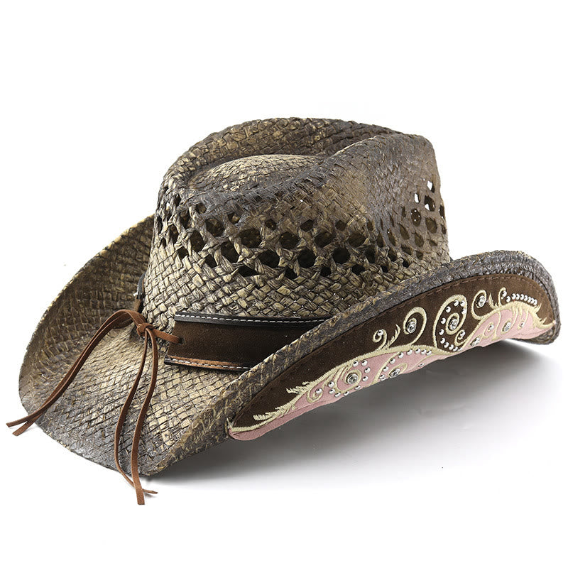 Chapeau de soleil western en paille à bord incurvé - image 4