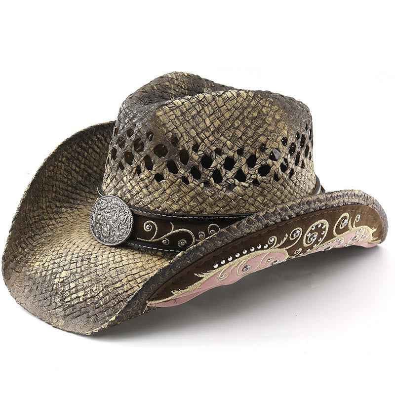 Chapeau de soleil western en paille à bord incurvé - Kaki - M (22"-22 7/8") - image 2