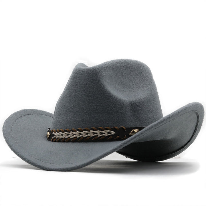 Chapeau de cowboy western en laine à large ceinture pour couple - Gris - M (22"-22 7/8") - image 2