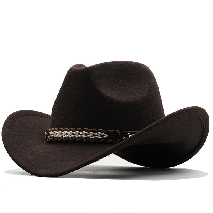 Chapeau de cowboy western en laine à large ceinture pour couple - Café - M (22"-22 7/8") - image 0