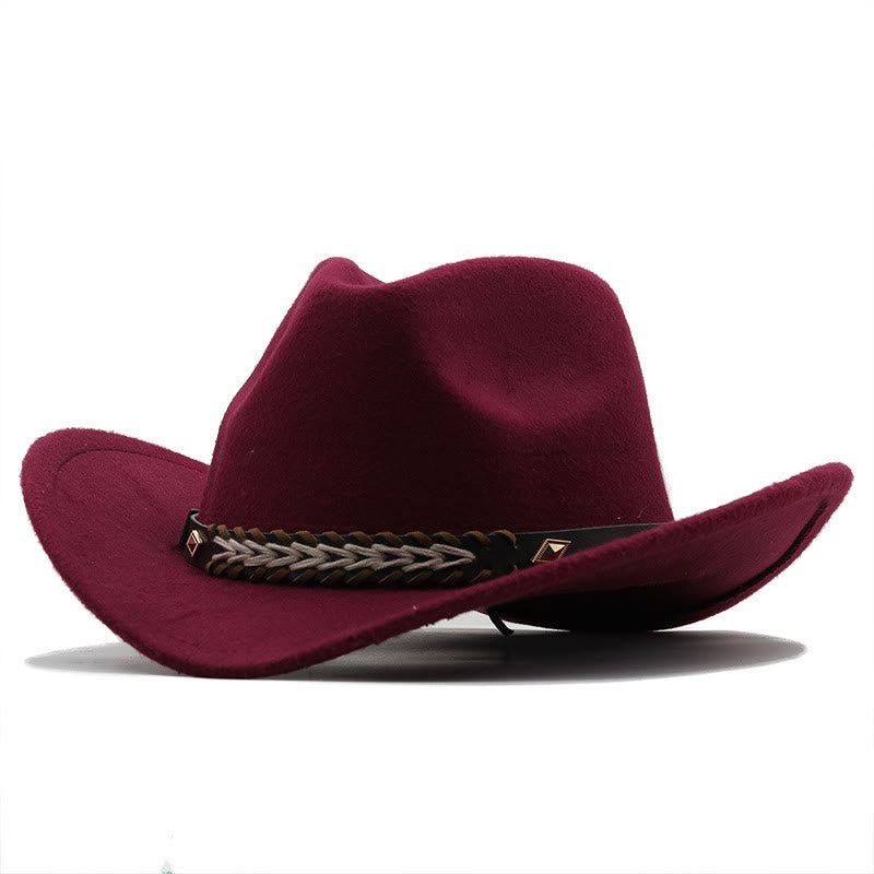 Chapeau de cowboy western en laine à large ceinture pour couple - Vin - M (22"-22 7/8") - image 1