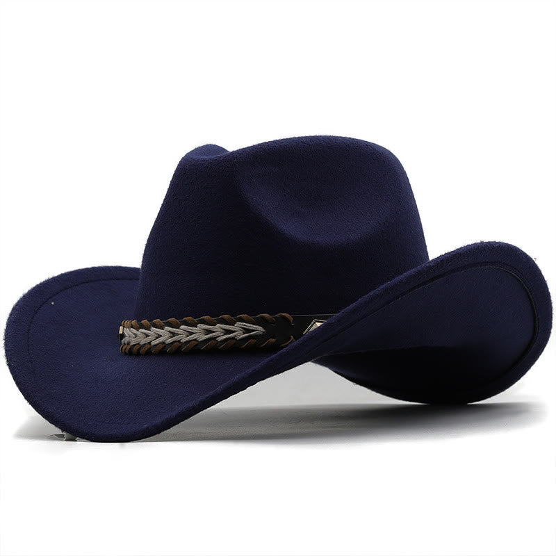 Chapeau de cowboy western en laine à large ceinture pour couple - Bleu marine - M (22"-22 7/8") - image 6