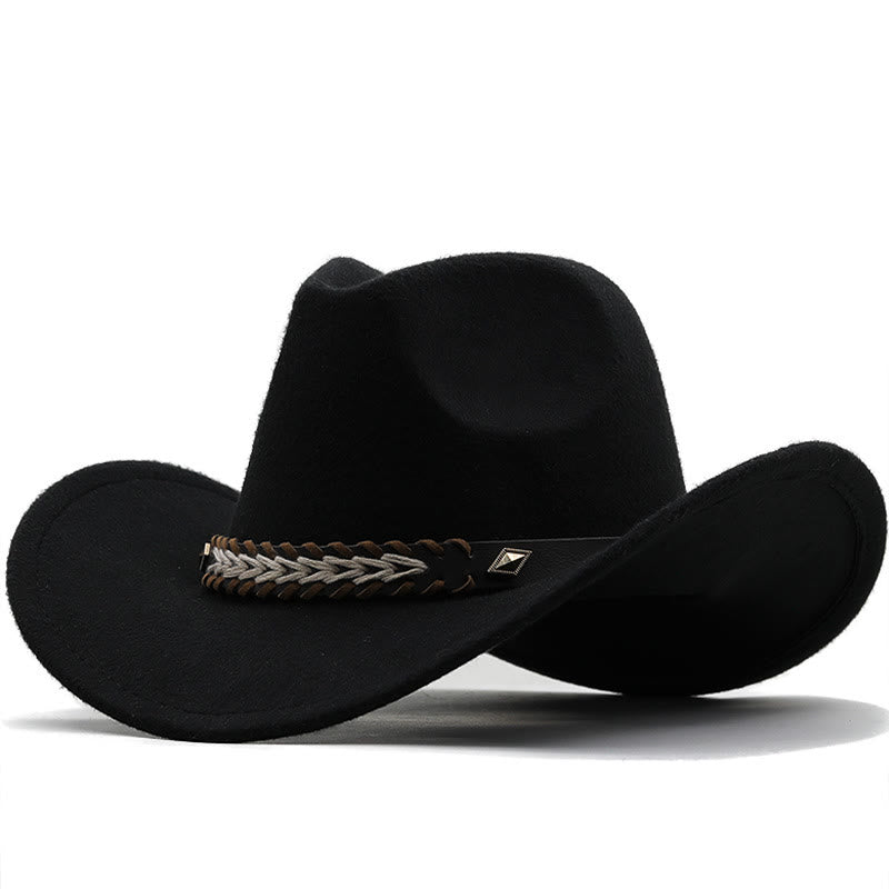 Chapeau de cowboy western en laine à large ceinture pour couple - Noir - M (22"-22 7/8") - image 3