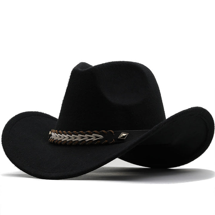 Chapeau de cowboy western en laine à large ceinture pour couple - Noir - M (22"-22 7/8") - image 3