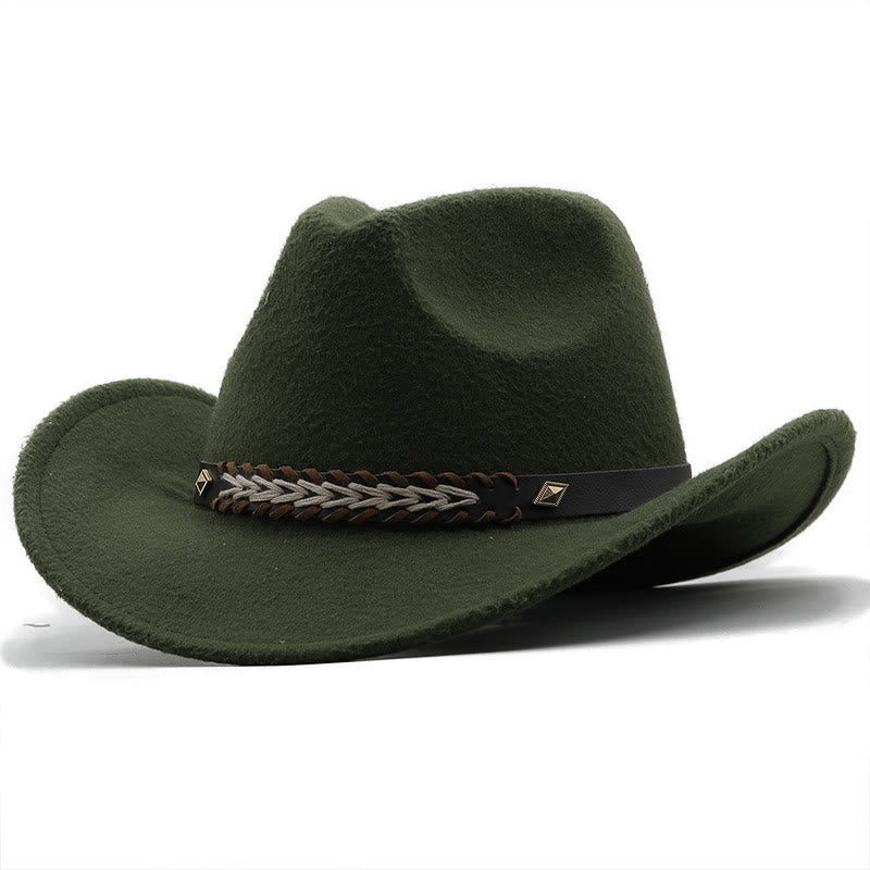 Chapeau de cowboy western en laine à large ceinture pour couple - Vert armée - M (22"-22 7/8") - image 12