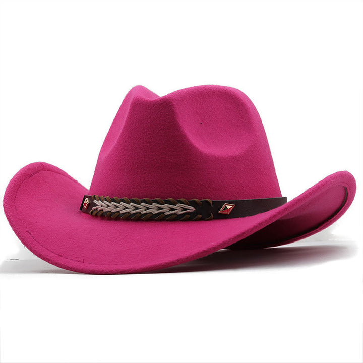 Chapeau de cowboy western en laine à large ceinture pour couple - Rose - M (22"-22 7/8") - image 13