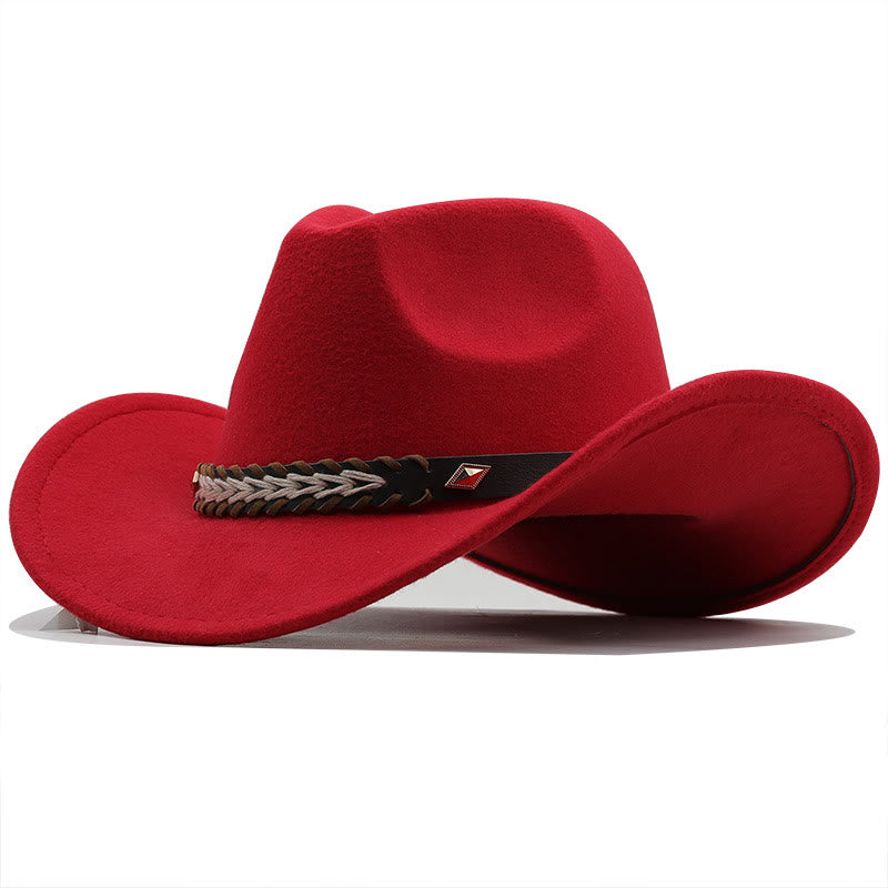 Chapeau de cowboy western en laine à large ceinture pour couple - Rouge - M (22"-22 7/8") - image 7