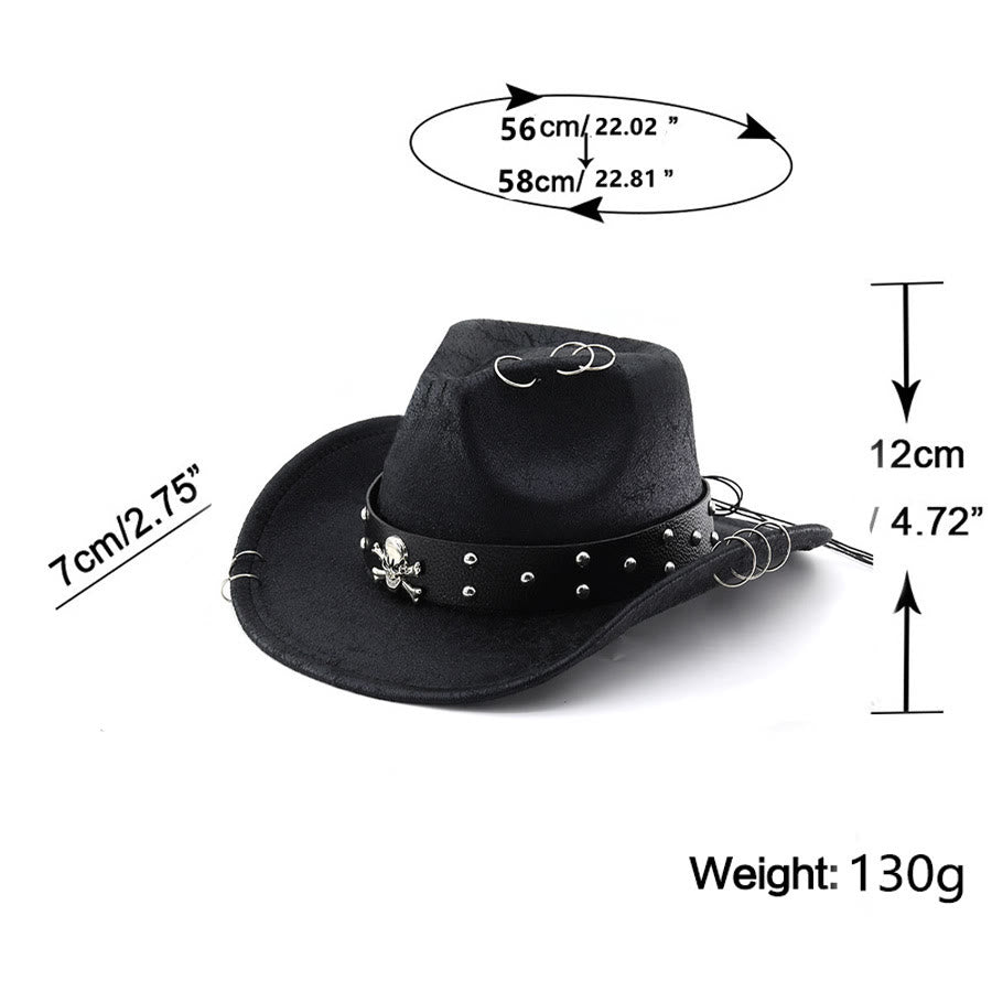 Chapeau de cowboy unisexe en cuir PU avec décor de crâne pour fête - image 5