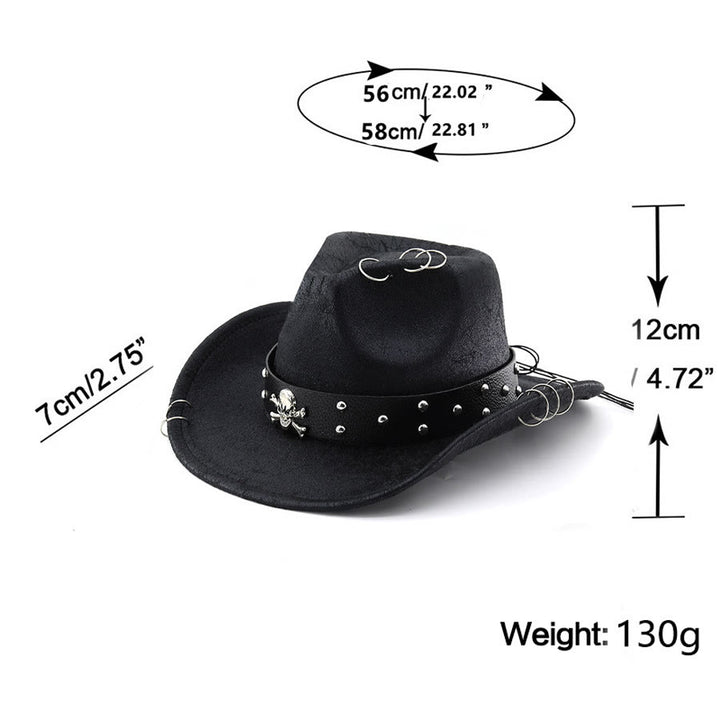 Chapeau de cowboy unisexe en cuir PU avec décor de crâne pour fête - image 5