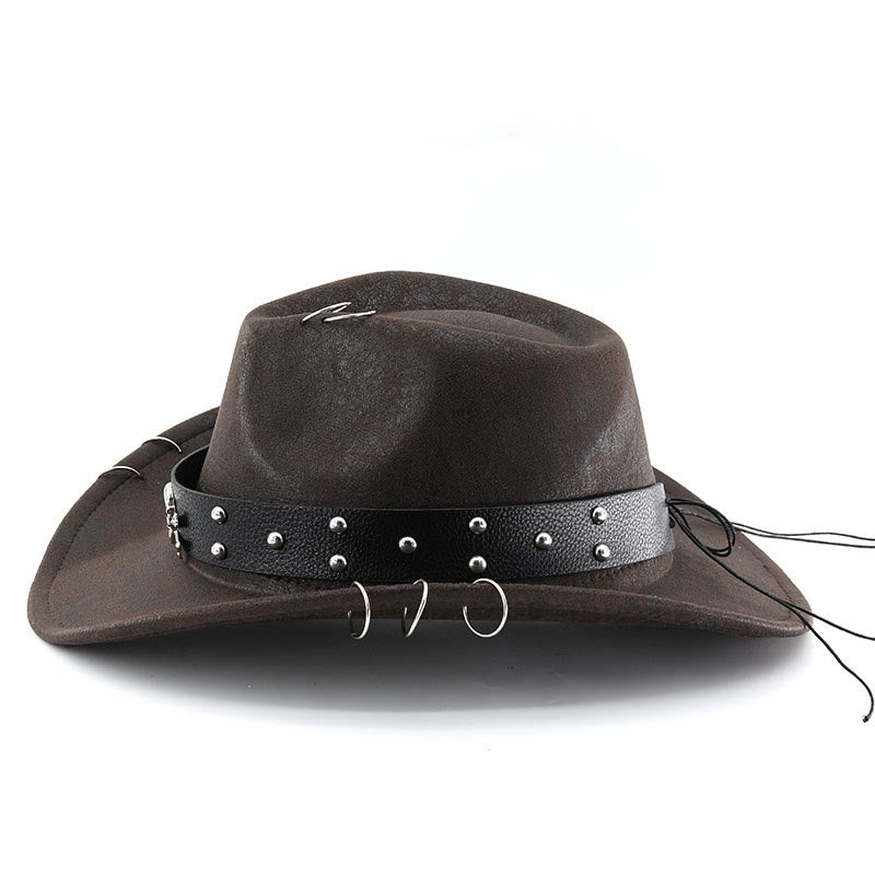 Chapeau de cowboy unisexe en cuir PU avec décor de crâne pour fête - image 7