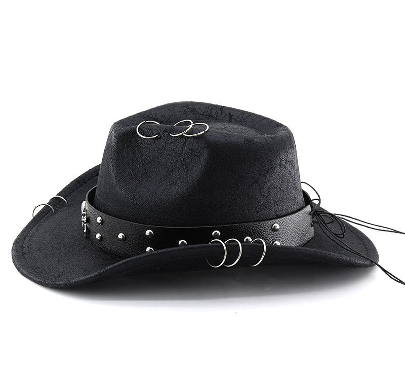 Chapeau de cowboy unisexe en cuir PU avec décor de crâne pour fête - image 1