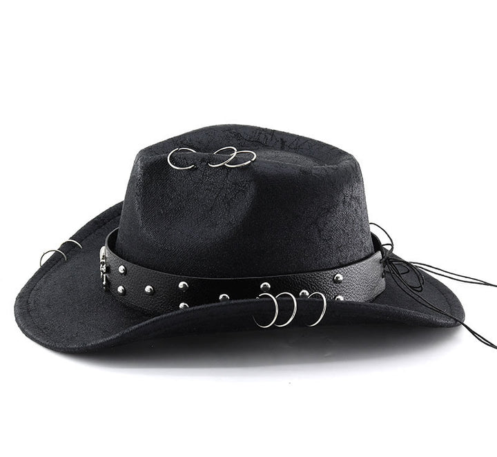 Chapeau de cowboy unisexe en cuir PU avec décor de crâne pour fête - image 1