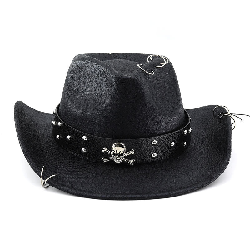 Chapeau de cowboy unisexe en cuir PU avec décor de crâne pour fête - image 3