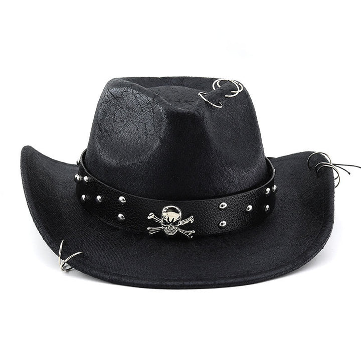 Chapeau de cowboy unisexe en cuir PU avec décor de crâne pour fête - image 3
