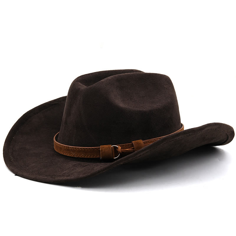 Chapeau de cowboy western vintage en daim à bord incurvé - Café - M (22"-22 7/8") - image 5