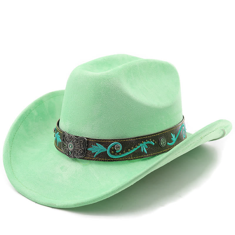 Chapeau de cowboy western vintage à large bord pour l'été - Vert - M (22"-22 7/8") - image 9