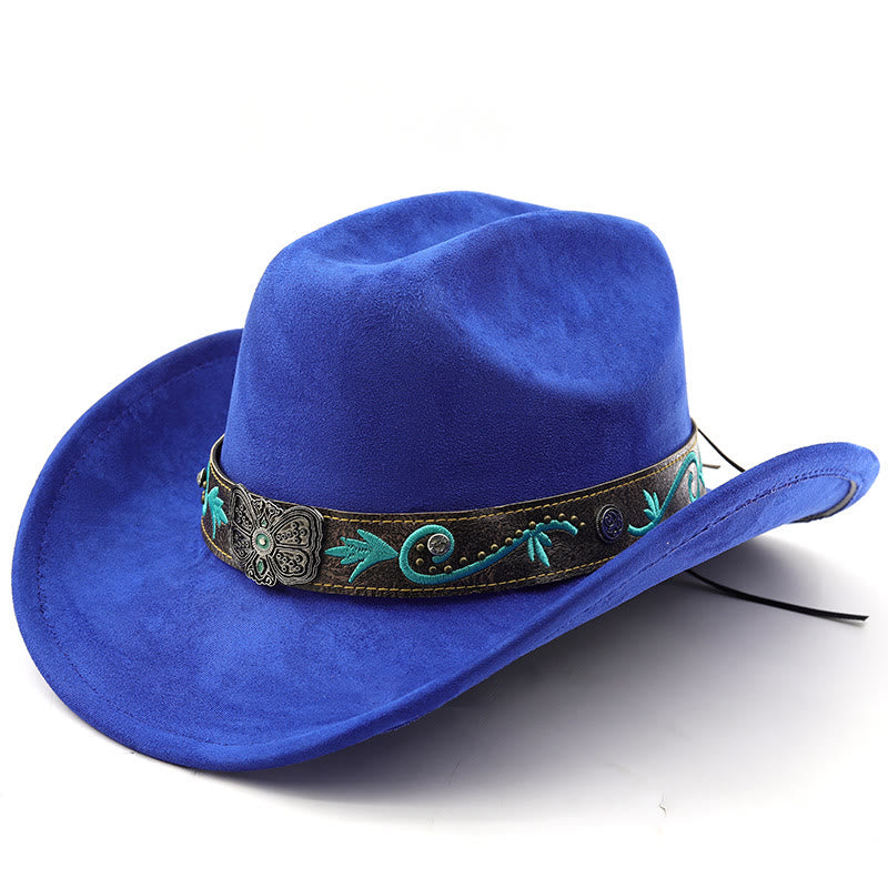 Chapeau de cowboy western vintage à large bord pour l'été - Bleu royal - M (22"-22 7/8") - image 13