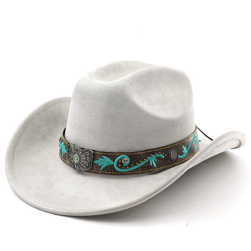 Chapeau de cowboy western vintage à large bord pour l'été - Gris clair - M (22"-22 7/8") - image 11