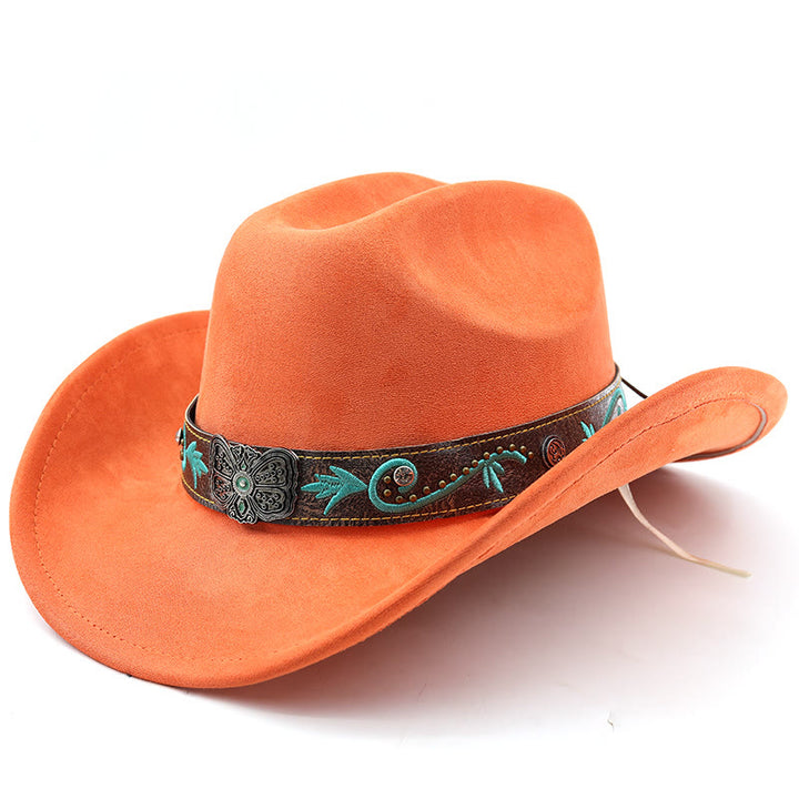 Chapeau de cowboy western vintage à large bord pour l'été - Orange - M (22"-22 7/8") - image 6