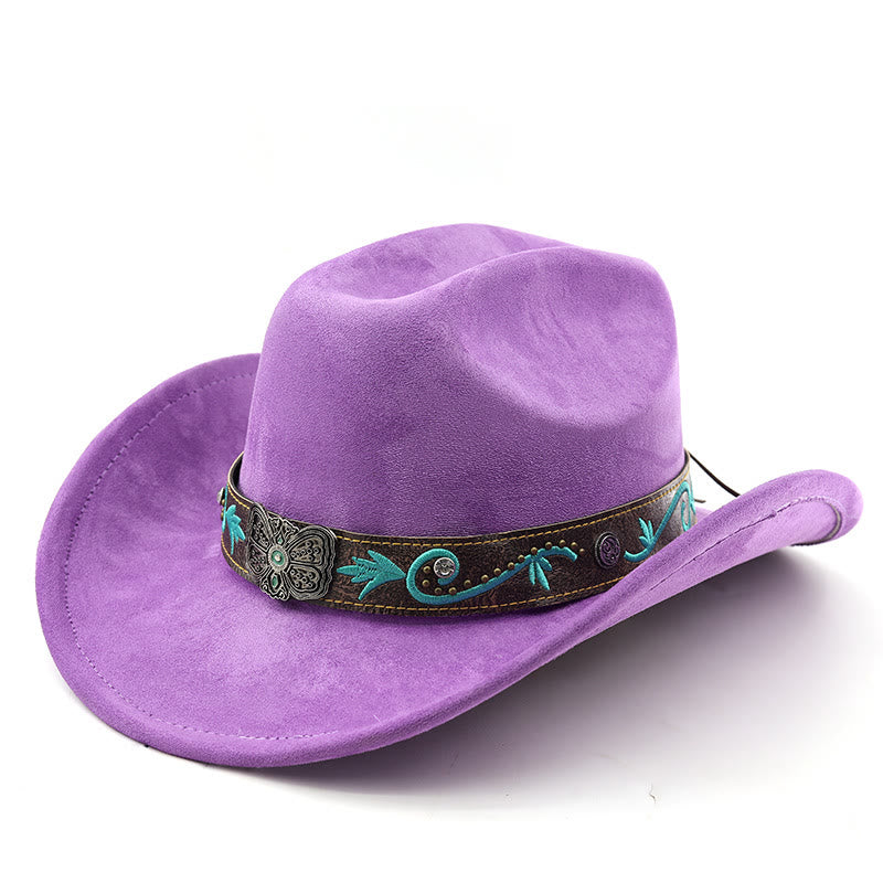 Chapeau de cowboy western vintage à large bord pour l'été - Violet - M (22"-22 7/8") - image 10