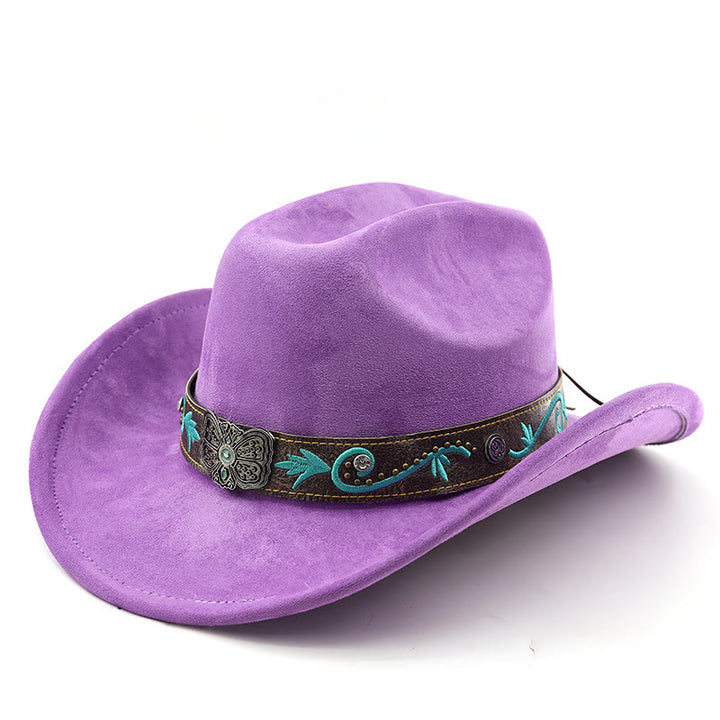 Chapeau de cowboy western vintage à large bord pour l'été - Violet - M (22"-22 7/8") - image 10