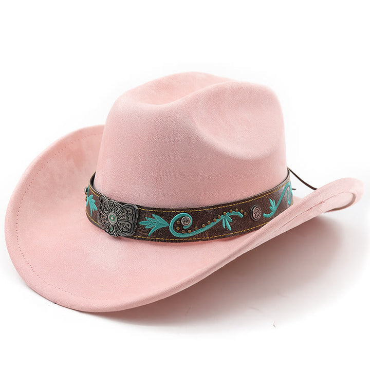 Chapeau de cowboy western vintage à large bord pour l'été - Pink - M (22"-22 7/8") - image 4