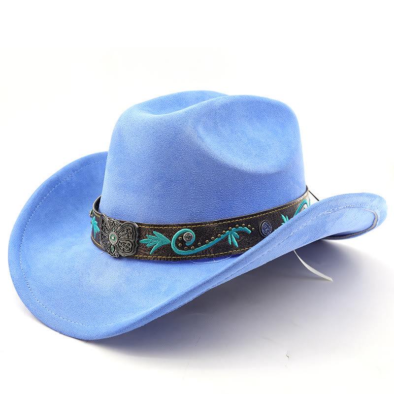 Chapeau de cowboy western vintage à large bord pour l'été - Bleu ciel foncé - M (22"-22 7/8") - image 5