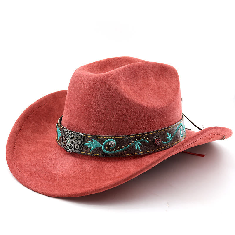 Chapeau de cowboy western vintage à large bord pour l'été - Rouge brique - M (22"-22 7/8") - image 19
