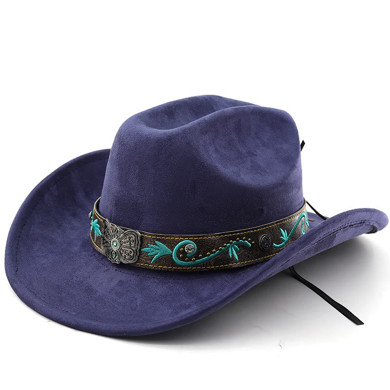 Chapeau de cowboy western vintage à large bord pour l'été - Bleu marine - M (22"-22 7/8") - image 16