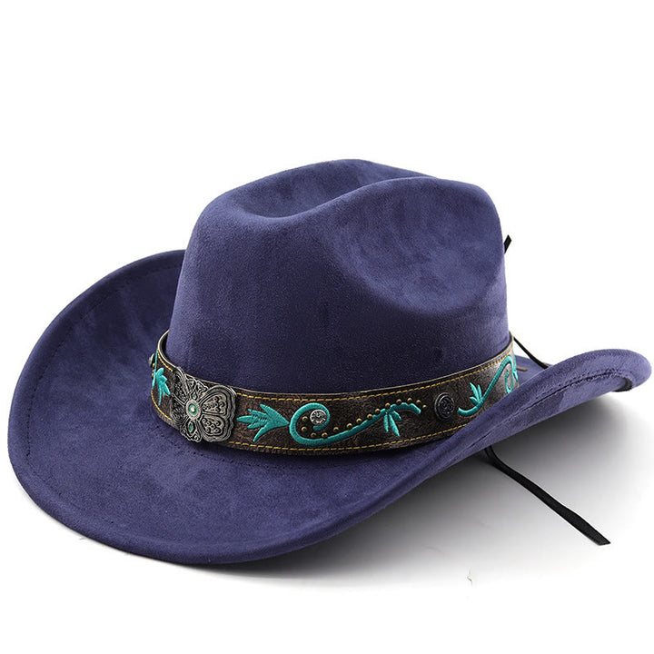 Chapeau de cowboy western vintage à large bord pour l'été - Bleu marine - M (22"-22 7/8") - image 16