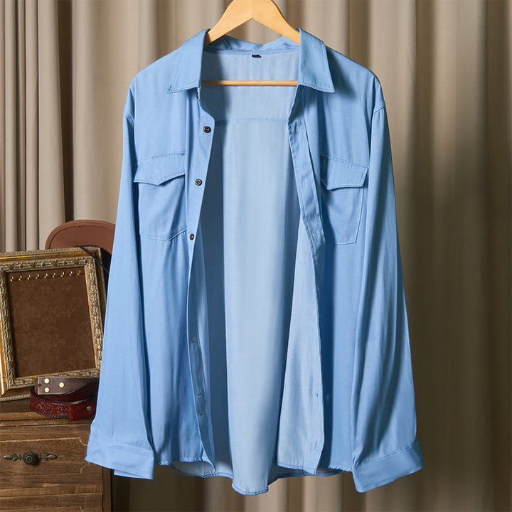 Chemise de travail classique pour homme en denim bleu clair délavé - image 5