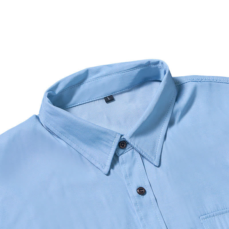 Chemise de travail classique pour homme en denim bleu clair délavé - image 6