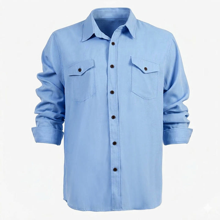Chemise de travail classique pour homme en denim bleu clair délavé - image 3