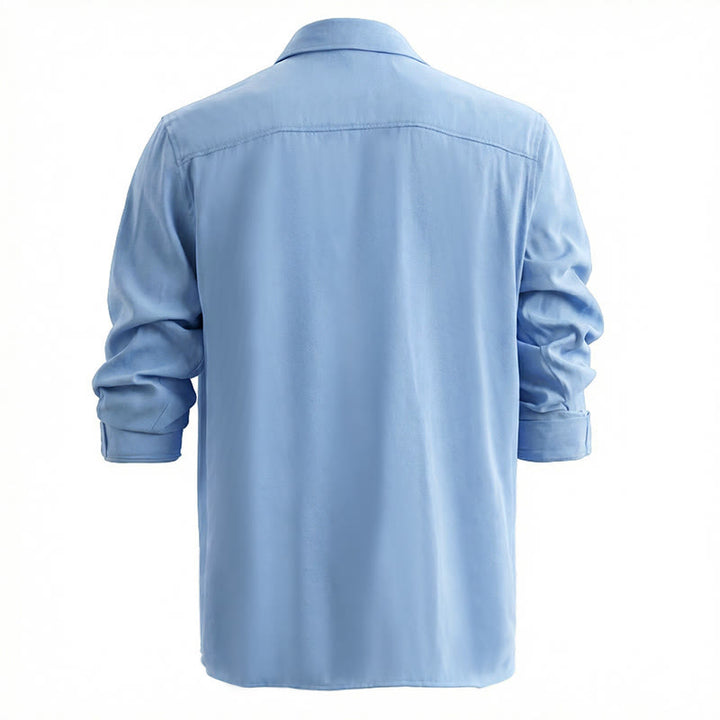 Chemise de travail classique pour homme en denim bleu clair délavé - image 4