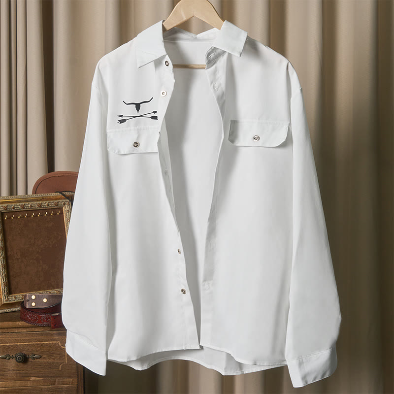 Chemise à poches poitrine doubles imprimée taureau et flèche pour homme, style western - image 1