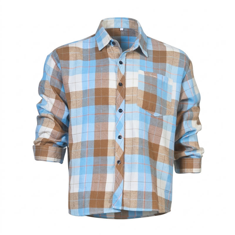 Chemise western rétro à carreaux pour homme, manches longues - Bleu - 3XL - image 1