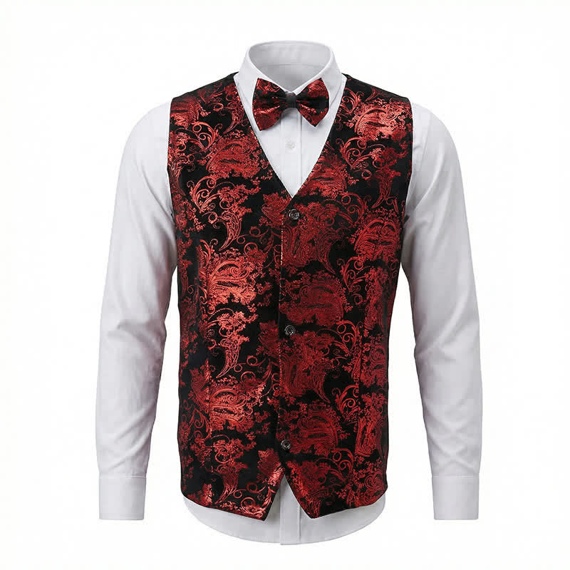 Gilet élégant pour homme, motif cachemire estampé à chaud, col en V et nœud papillon - image 4