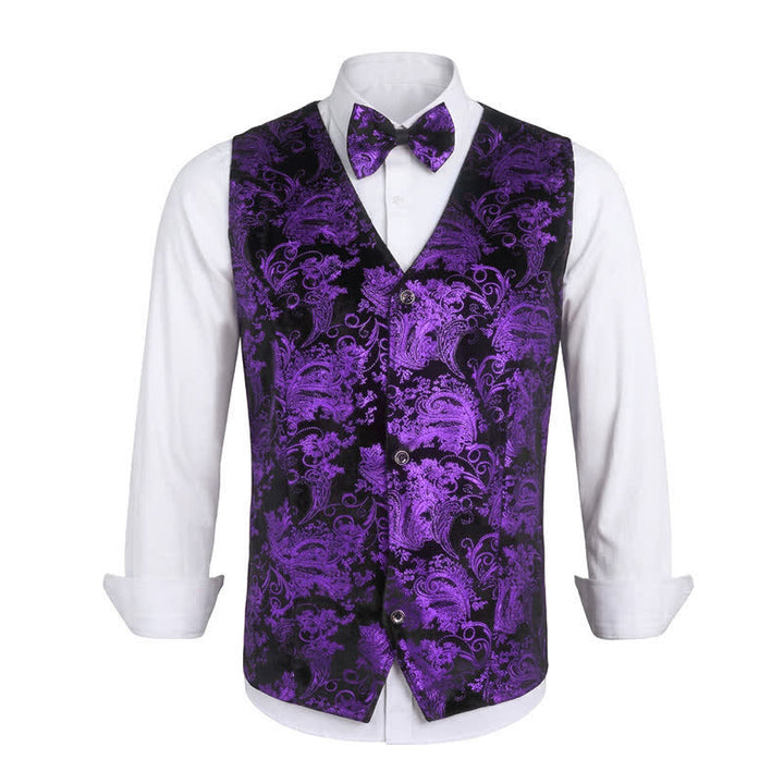 Gilet élégant pour homme, motif cachemire estampé à chaud, col en V et nœud papillon - Violet - 3XL - image 12