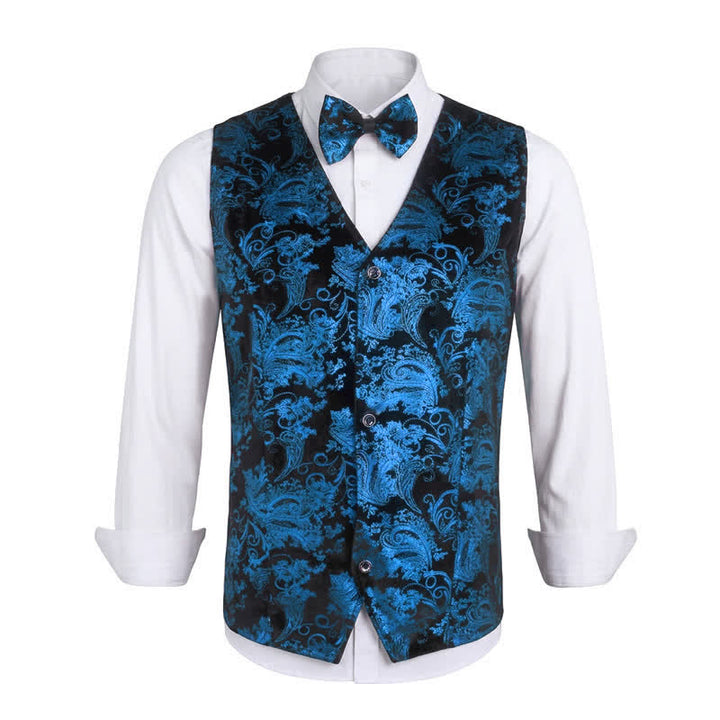 Gilet élégant pour homme, motif cachemire estampé à chaud, col en V et nœud papillon - Bleu - 3XL - image 13