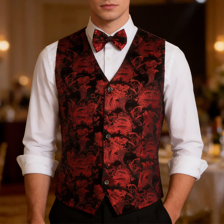 Gilet élégant pour homme, motif cachemire estampé à chaud, col en V et nœud papillon - image 1