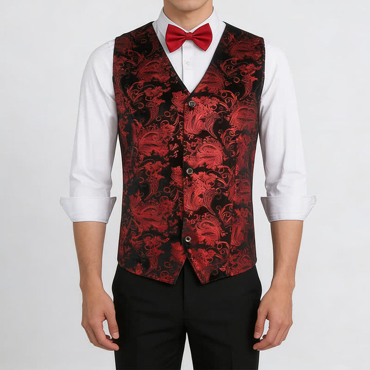 Gilet élégant pour homme, motif cachemire estampé à chaud, col en V et nœud papillon - image 2