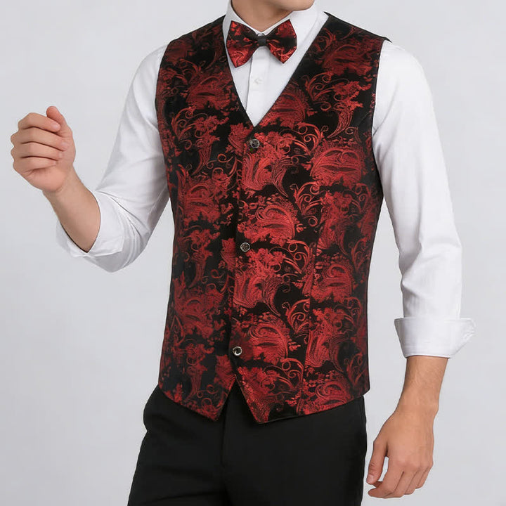 Gilet élégant pour homme, motif cachemire estampé à chaud, col en V et nœud papillon - image 3