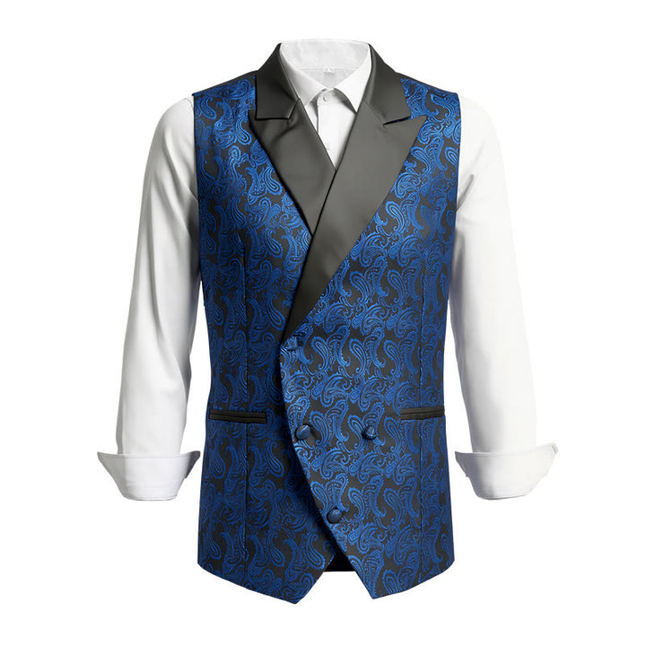 Gilet croisé rétro en jacquard à motif cachemire pour homme - Bleu royal - 2XL - image 0
