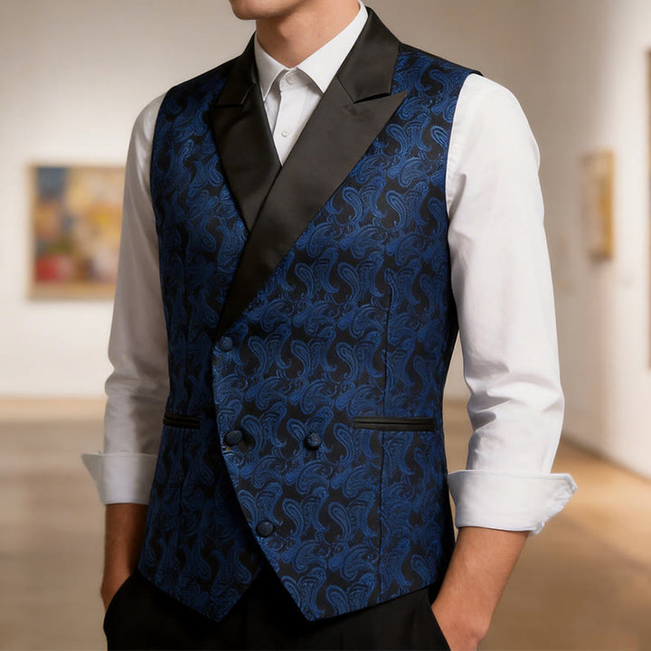 Gilet croisé rétro en jacquard à motif cachemire pour homme - image 1